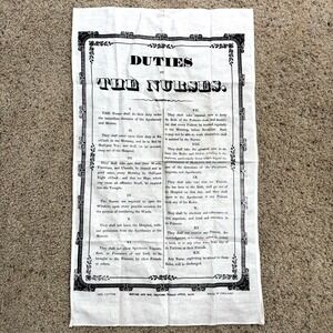 Vintage Duties of the Nurses White Fabric Document ~18x30.5" Medical Nursing SEE